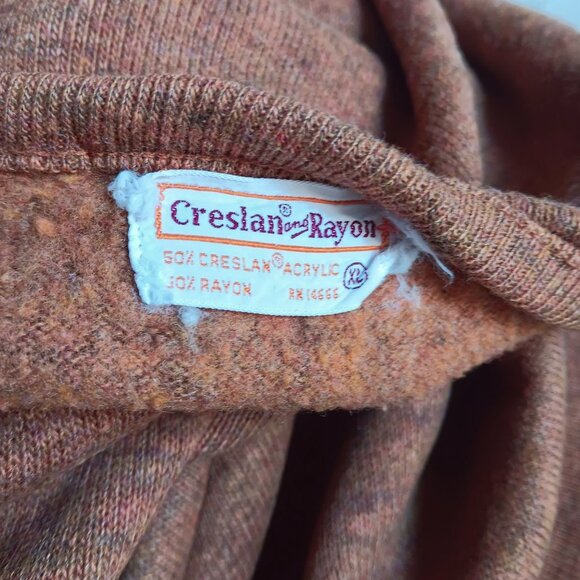 Vintage Men's XL T-shirt Sweater 1970's Creslan Rayon heather Brown V-Neck MOD - Picture 4 of 6
